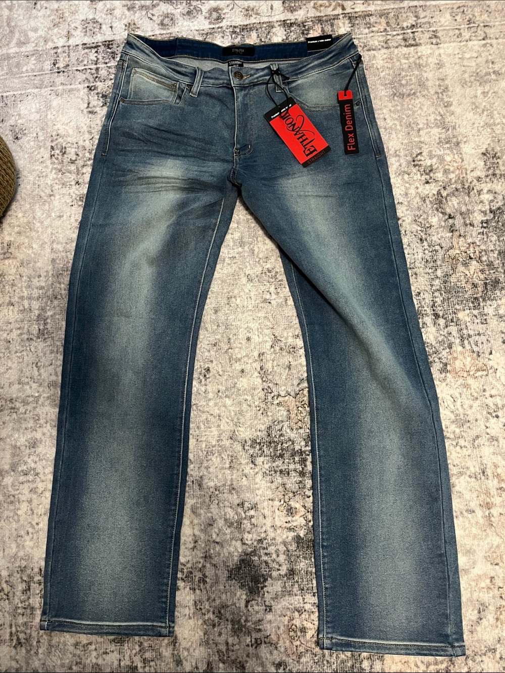 Ethanol Men's Straight Leg Faded Blue Denim Jeans